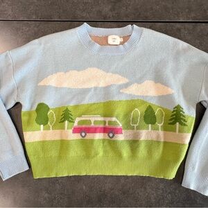 Luna Sky Light Blue Scenic Van Cottagecore Crewneck Sweater
